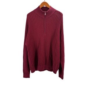 Bobby Jones Players Mens Burgundy Red Basketweave 1/4 Zip Cotton‎ Sweater Large